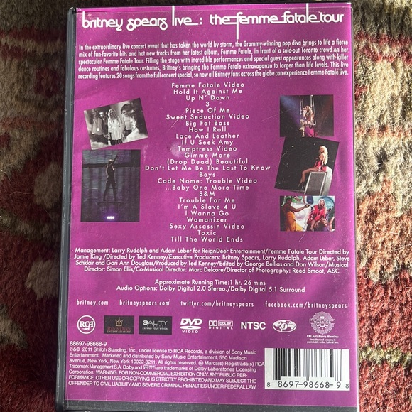 Britney Spears live FEMME FATALE tour DVD - Picture 2 of 3